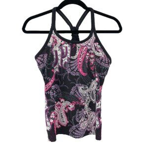 ATHLETA Pavitra Tank Racerback Built in Bra Shelf Bra Paisley Athletic Top S